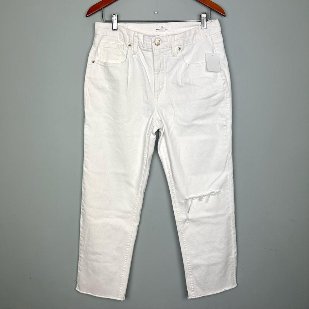 GOOD AMERICAN high rise distressed knee white crop jeans size 10/30 NWT